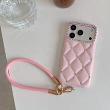 奢华菱形水钻时尚手机壳，带腕带，兼容 17 Pro Max/17 Pro/17、16 Pro Max/16 Pro/16、15 Pro Max/15 Pro/15、14 Pro Max/14 Pro/14、新款 13 Pro Max/13 Pro/13 真皮手机壳 - 粉色 - 查看 2