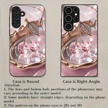Pink Crystal Cherry Tempered Glass Phone Case Suitable For Compatible With Samsung Galaxy S25/24/23/22/21 Ultra/FE/+,A71/56/55/54/53/52/36/35/34/32/26/25/24/23/16/15/14,As Well As IPhone17,16, 15, 14, 13, 12, 11, PRO MAX,PLUS,Air,Fashion Creative Design New Mobile Phone Case - 彩色 - 查看 6