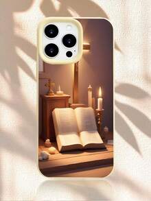 Carcasa de TPU con Diseño Religioso de Biblia y Velas, Estilo Espiritual y Sereno, para Mujeres y Hombres, Ideal para Ocasiones Diarias y Momentos de Reflexión, Compatible con iPhone 11/12/13/ - Morado - Ver 5