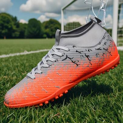 1 Pair Unisex Cleated Football/Soccer Shoes, High-Top Outdoor Artificial Turf Training Shoes, Hard Ground Indoor Training Field Specialized Team Sports Shoes, Lace-Up, Non-Slip Rubber Sole TF Short Studs, Lightweight High-Performance Anti-Slip Design, Professional Football Boots, Factory Direct