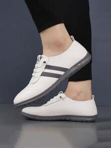 Men's Fashionable Slip-On Casual Flat Shoes, Comfortable And Versatile For Daily Work And Gatherings - White - View 4