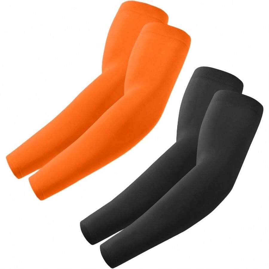 Arm Sleeves Cooling UV Sun Protection Sports Compression For Men/Women - 2 雙 - 黑色+橘色 - 查看 1