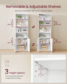 VASAGLE Custos Collection - Bookshelf, 6-Tier Tall Bookcase, Book Shelf With Doors, Open Storage Shelf, 9.4 X 23.6 X 68.9 Inches, For Living Room, Home Office, Dining Room,White - White - View 3