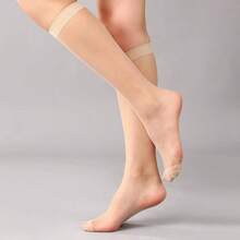 - 1 par de medias largas para mujer, superfinas y transparentes hasta la rodilla, puntera reforzada, de nailon para uso diario, calcetines largos de seda sobre la pantorrilla, calcetines de - inicial - Ver 6