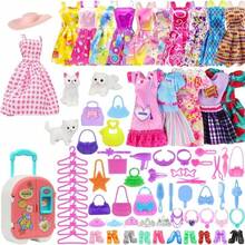 83 Pieces Accessories Set Doll Clothes Girl Doll Wardrobe Wardrobe Wardrobe Including Wardrobe, Suitcase, Clothes, Dresses, Shoes, Necklaces, Bags And Other Things For Kids - Multicolor - View 5