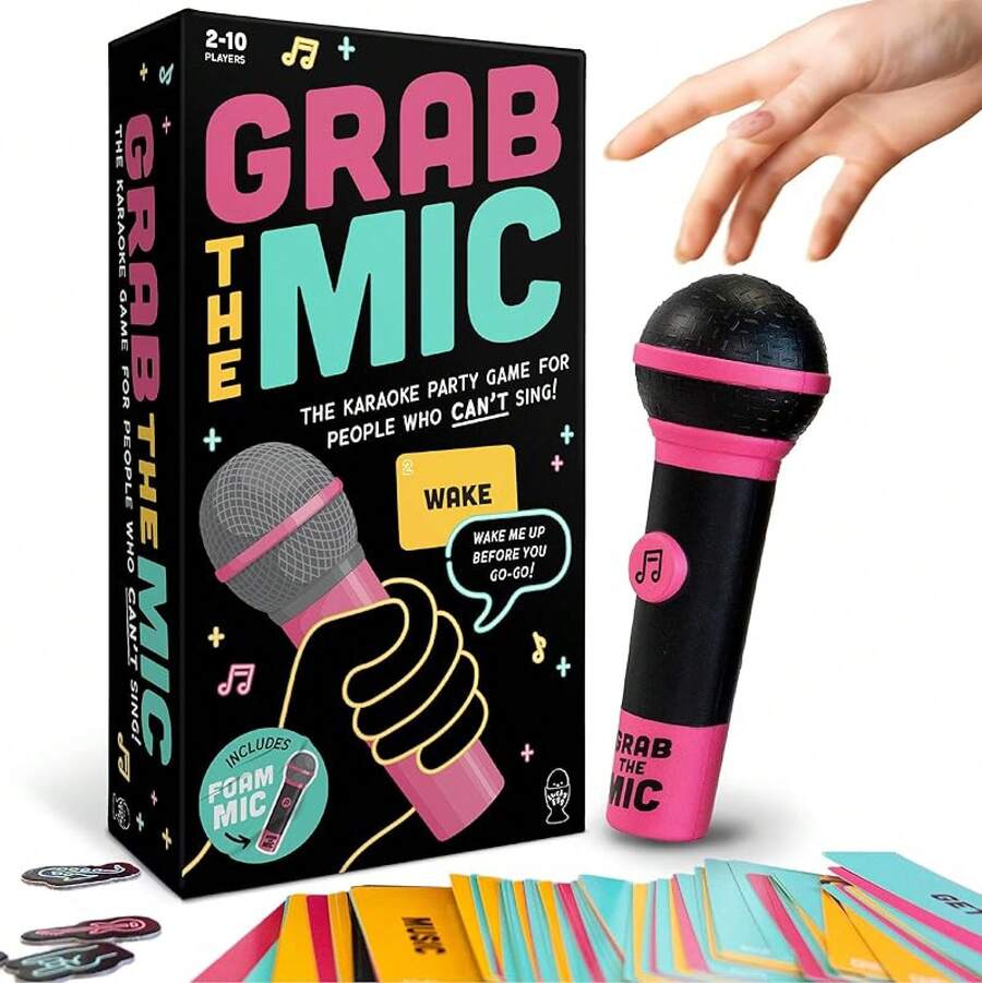 Lucky Official Grab Mic – Family Karaoke Board Game/Foam Mic, 8+ Ages, 2-10 Players - Games Bad Singers/ 250 Lyrics (125 Cards) (Second Edition) - Phiên bản thứ hai - Xem 1