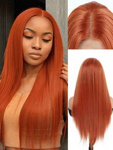 13x6 自由分缝蕾丝前假发，26 英寸，棕色、灰色、粉色、橙色、紫色可选，直发，无胶蕾丝假发，丝滑合成长直发，自然耐热纤维，带婴儿发，专为女性设计，预先拔毛，配有可调节绑带，适合日常佩戴，圣诞节和万圣节皆宜。 - 彩色 - 查看 14