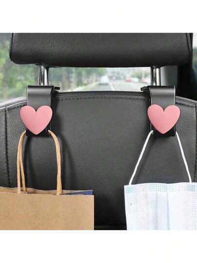 2PCS Cute Heart Shape Car Storage Hooks - Front Seat Headrest Organizer Hooks, Multi-Purpose Car Decor Accessories For Handbags/Purses/Shopping Bags/Hats/Umbrellas, Interior Car Organizer