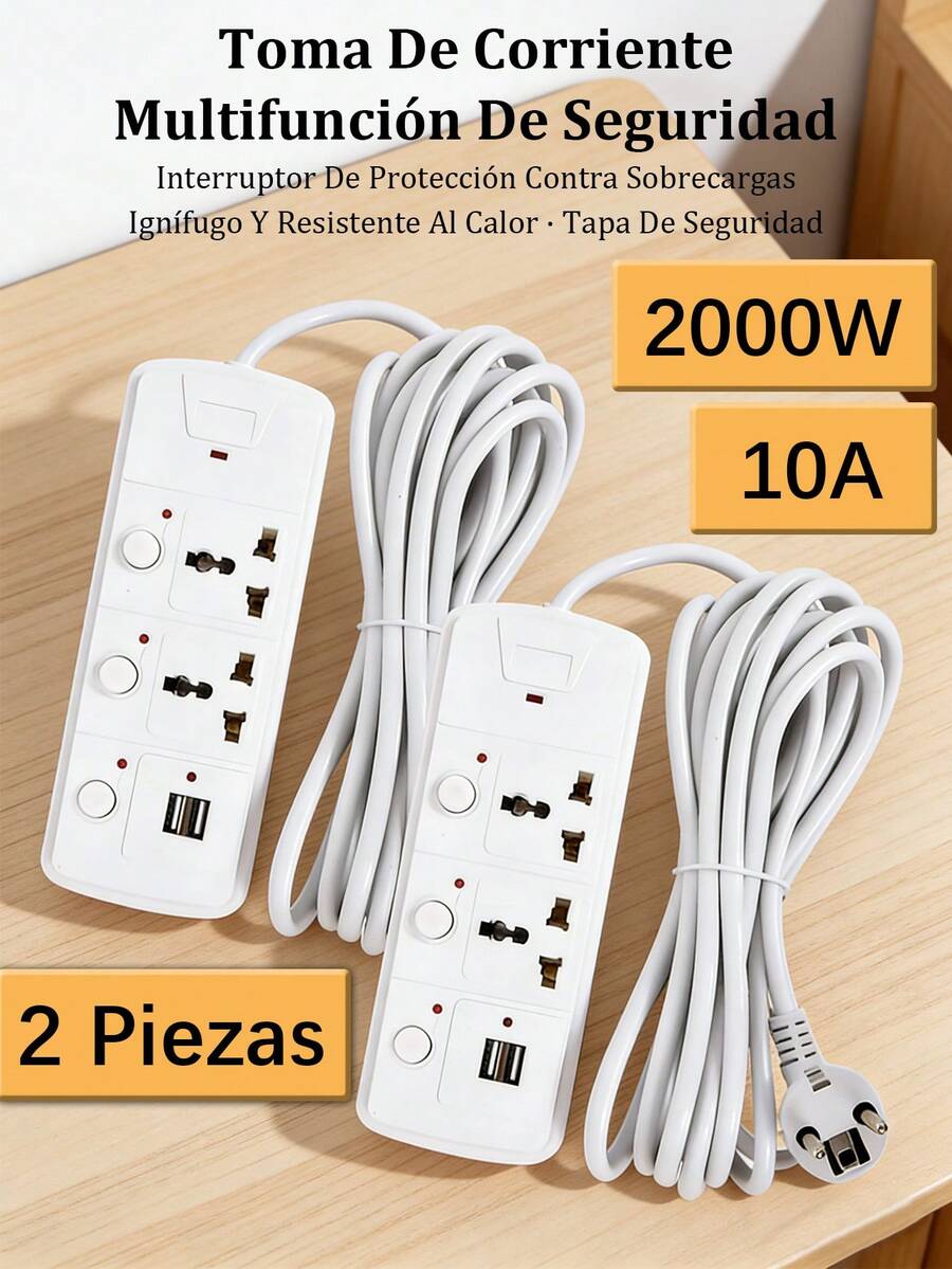 EXTENSION MULTICONTACTO REGLETA 2 ENCHUFES 2 Puertos Usb - 2 piezas - Ver 1