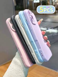 5pcs Candy Color Soft Silicone-Like Texture Solid Color Phone Case, Compatible With IPhone 17/17 Pro/17 Pro Max/16/16 Pro Max/15 XR/7/8/15 Pro Max/12 Pro Max/13 Pro Max/14 Pro Max/13/14/11/12/P14/P11/P12, Shockproof Soft Phone Cover - Multicolor - View 2