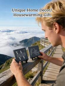 Personalized Stone Coaster, Custom Wedding Gift | Personalized Housewarming Gift Set | Personalized Engraved Stone Coasters, Beverage Coasters, Desktop Coasters, Gift For Dad, Christmas & New Year Gift, Custom Text And Drink Picture Ornament, Tea Coffee Gin Beer Wine Whisky Laser Engraved Gift, - Multicolor - View 3