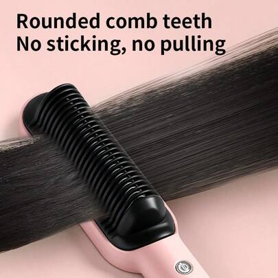 Hair Straightener Brush, - Upgraded Ionic Plus ,Sleek Sweep Straightening Brush With Temperature Adjust, Anti-Scald Ceramic Hair Straightener Comb Fast Heating For Home Salon, Dual Voltage