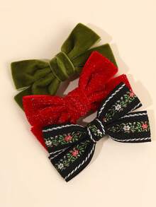 2pcs Multicolor Velvet Bow Hair Clips For Baby Girls Premium Velvet Bow Hair Bows Delicate Hair Bows, Soft Fabric Alligator Clips, Daily Wear Hairpins Baby Hair Accessories - Multicolor - View 2