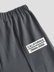 Tween Girl Letter Graphic Print Short Sleeve Top And Pants Set - Dark Grey - View 4