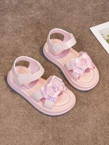 Summer Girls Hook And Loop Sandals, New Bowknot Princess Style Sandals, Infant/Toddler Sandals, Kids Sandals, Versatile Outdoor Wear Children Shoes - Pink - View 9