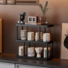 三层现代黑色储物架 - 独立式多层置物架，黑色框架，适用于厨房、浴室、卧室 - 节省空间的家居装饰收纳架，简约设计，经久耐用且易于清洁，兼具美观与实用性。非常适合展示书籍、杯子和小物件。 - 黑色 - 查看 5