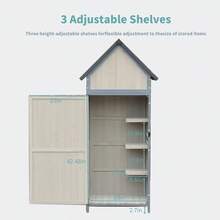 Outdoor Sheds Storage, 2.5x5.6FT Vertical Storage Sheds, Wooden Sheds With Metal Frame, 68" Tall Wood Garden Tool Shed, Metal Framed Tool Cabinet With Adjustable Shelves Large Capacity Storage, Box For Backyard Garden Patio Lawn - Grey - View 6