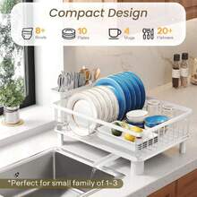Dish Drying Rack - Small Dish Rack For Kitchen Counter, Stainless Steel Dish Drainer With Utensil Holder And Drainboard (White),34542869 - Black and White - View 5