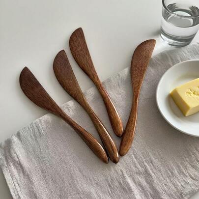 4pcs Wooden Cheese Butter Spreaders, Suitable For Spreading Jam, Peanut Butter, Cheese, Butter, Easy To Clean, Perfect For Restaurant, Kitchen, Ideal Kitchen Tool