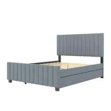 Upholstered Bed With Pull-Out Bed, Velvet Fabric Children's Bed, Youth Bed, Guest Bed, Flat Single Bed For Bedroom And Guest Room Without Mattress - 深灰色 - 查看 10