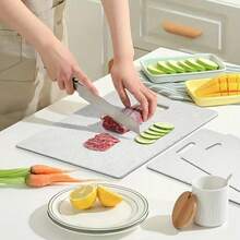 Juego de tablas de cortar de mármol, tabla de cortar gruesa, tabla para carne, tabla de preparación de cocina, tabla de separación de alimentos crudos y cocidos, tabla de cortar frutas para el hogar, tabla de preparación, tabla de cortar de plástico, utensilios de cocina - Negro - Ver 7