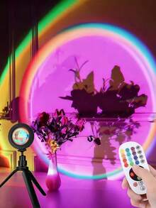 LED Sunset Lamp Projector, Bedroom Living Room Decor Photo Background Gadget, Halloween/Christmas Decoration, Office Desk Accessory, Camping/Party/Birthday Mood Booster, Wall Decor Romantic Gift, One-Button Cozy Scene Creation! - Multicolor - View 15