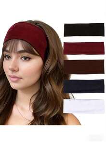 1/5 女士吸汗运动头带套装 - 宽版、弹力、纯色面料头带，适合跑步和健身，舒适防滑设计，秋季配饰，秋季头巾，女士时尚头巾，秋季发带，冬季度假装扮。