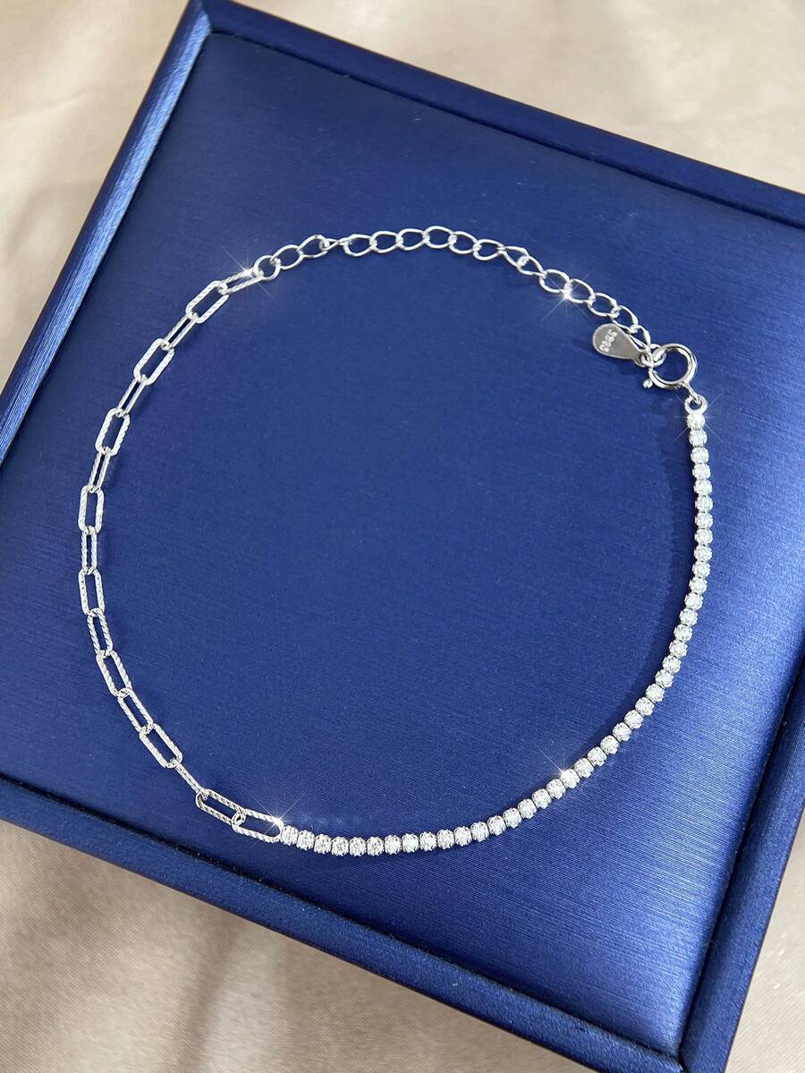 1pc S925 Sterling Silver Diamond Chain Bracelet, Elegant & Charming, Suitable For Party, Date And Daily Wear, Exquisite Jewelry Gift, Christmas Present - Chain Diamond Bracelet - View 1