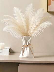 1pc Bohemian Style Farmhouse Linen Texture Faux Ceramic Plastic Vase, Rich Surface Texture, Suitable For Home Decor, Housewarming, Wedding Gift, Unisex Rustic Desktop Decoration Flower Vase