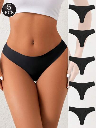 5'li Paket Seksi Dikişsiz Elastik Tanga Külot, Düşük Bel Kadın İç Çamaşırı