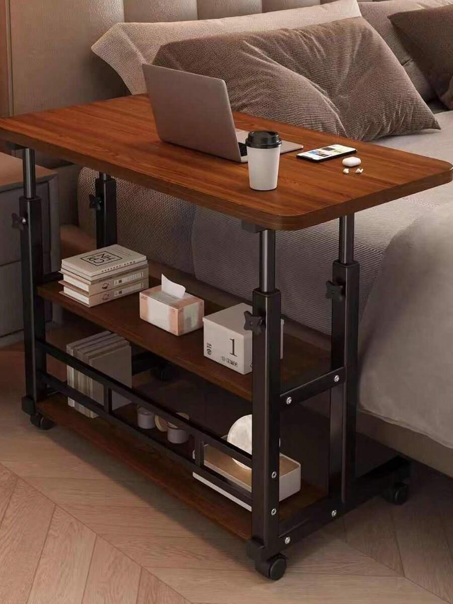 1pc Portable Rolling Laptop Desk - Adjustable Height Mobile Side Table With Wheels, 23.7"/31.5" C-Shaped Desk For Bed, Sofa, Recliner, Home Office - Lockable Casters