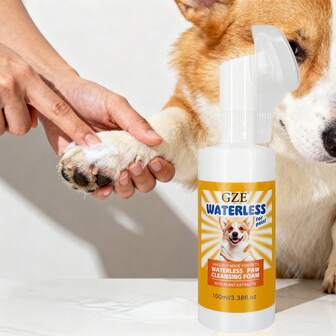 GZE Waterless Paw Cleansing Foam For Dogs & Cats - No Rinse Waterless Dog Shampoo For On-The-Go Pet Paw Cleaner, With Natural Plant Extracts, & Gentle For Pets, 100ml