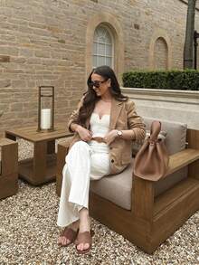 Damen Einfarbige Blazer Jacke mit Knöpfen und Fake-Taschen, Lässig mode