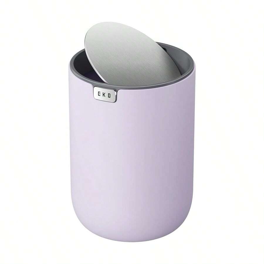 Computer trash bin with flip - top lid for small table suitable for office, home, car, has a round 0.4 - gallon capacity (pink) - Lavanda - Ver 1