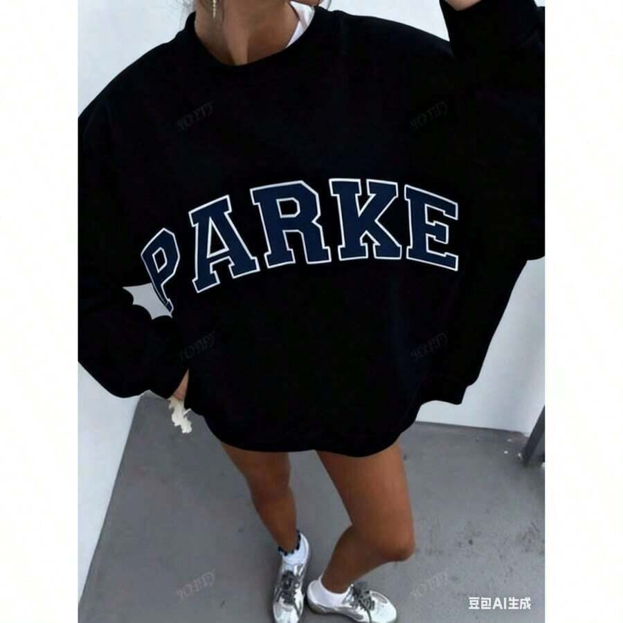 Camiseta Básica De Algodón Para VacacionesWomen's Casual Letter Print Oversized Pullover Sweatshirt, Loose Fit Crew Neck Long Sleeve Hoodie, Fall Outfits For Airport, Back To SchoolNew Women's Fashion Breathable Printed Short Sleeveschristmas Outfit WomenCamiseta Básica Unisex Para Capas - màu đen - Xem 1