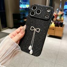 1 pezzo Custodia per telefono in TPU con strass di lusso, glitter da 1 mm di spessore e nappine con perle, compatibile con 17PROMAX/16PLUS/16PRO/16/15PROMAX/15PLUS/15PRO/15/14PROMAX/14PLUS/14PRO/14/13PROMAX/13PRO/13/12PROMAX/12PRO/12 11PROMAX/11PRO/11/XSMAX/XR/XS/7#8PLUS/7#8