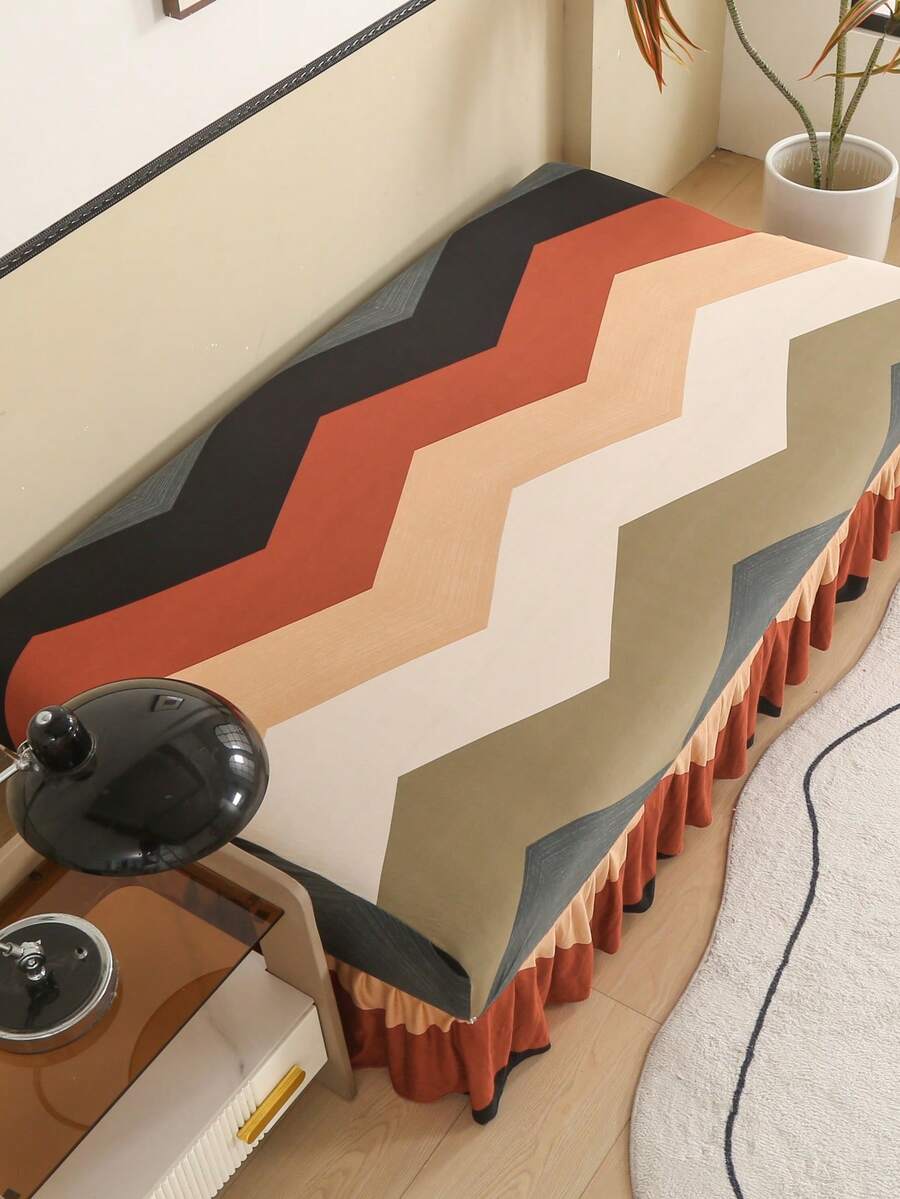 1pc Geometric Pattern Sofa Bed Cover With Skirt Hem, Elastic Fit, Anti Slip And Wear-Resistant, Suitable For Living Room