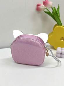 1pc PU Zipper Cartoon Winking Cat Cute Coin Purse, Shoulder Crossbody Round Bag, Korean Style Mini Bag, Unique Design, Comfortable Adjustable Strap, Suitable For Daily Commute And Leisure, Great Gift - Bright Star Big-eyed Cat - View 6