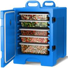 COSTWAY End-Loading Insulated Food Pan Carrier Hot & Cold 5 Food Pan Capacity With Handles - 藍色 - 查看 1