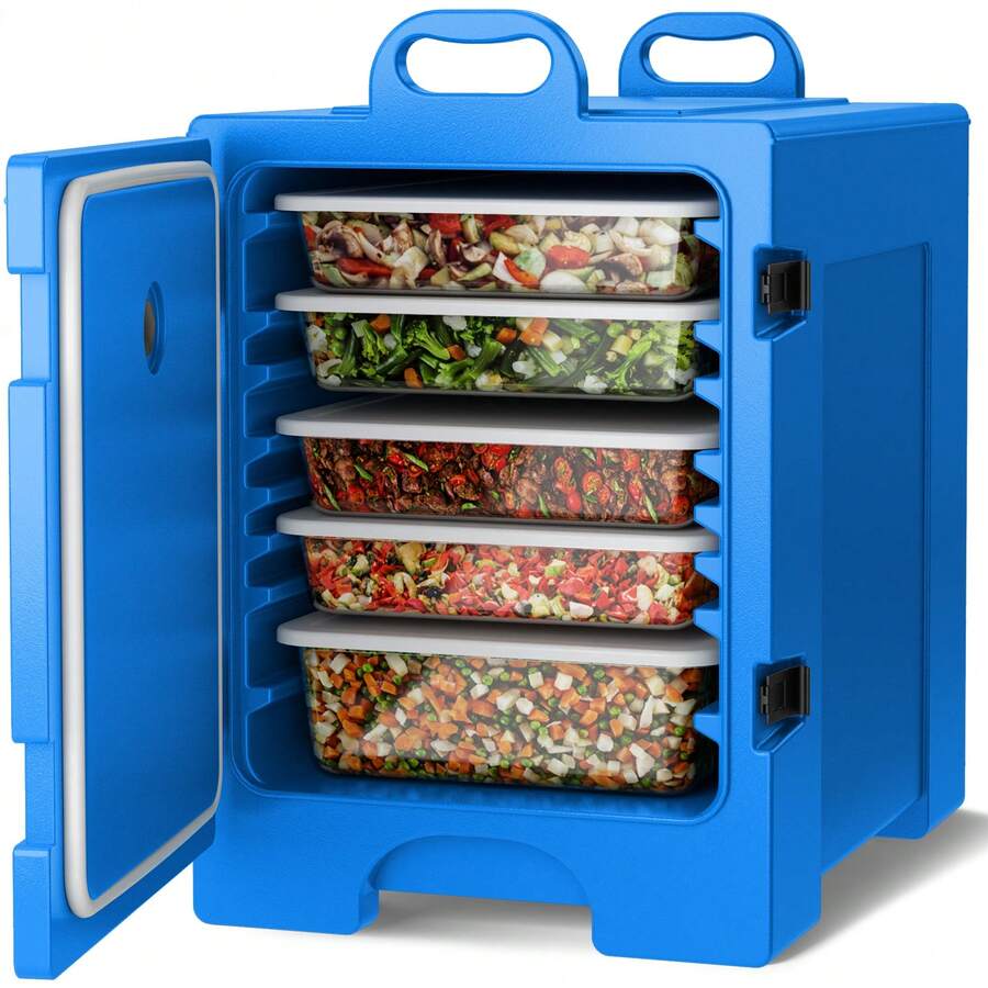 COSTWAY End-Loading Insulated Food Pan Carrier Hot & Cold 5 Food Pan Capacity With Handles - 藍色 - 查看 1