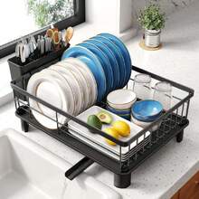 Dish Drying Rack - Small Dish Rack For Kitchen Counter, Stainless Steel Dish Drainer With Utensil Holder And Drainboard (Black),34542868 - Black - View 1