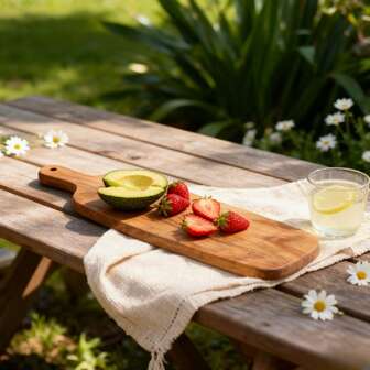 1 st. kreativ skärbräda i trä med handtag, serveringsfat för restauranger, ostbricka, fruktfat, bifffat och förvaringstallrik