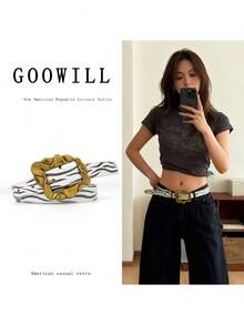 一件装，斑马纹腰带，配花卉扣，多种颜色可选。女士动物纹时尚腰带，四季皆宜的百搭单品。 - 彩色 - 查看 3