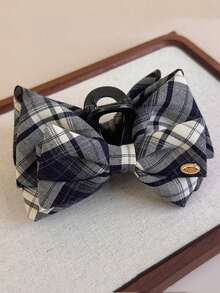 1pc Retro Plaid Contrast Color Bow Decor Hair Clip, Classic Vintage Fabric Barrette For Women, / Summer Hair Accessories Beach Claw Clips - Multicolor - View 5