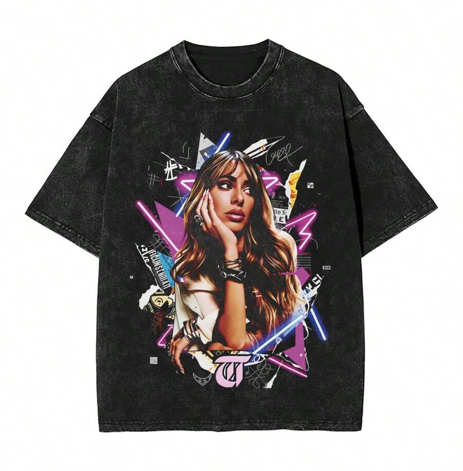 Washed T Shirts TINI STOESSEL Futtura Tour T-Shirts Harajuku Singer Streetwear Short Sleeve Graphic Printed Tee Shirt Men Women - 黑色 - 查看 1