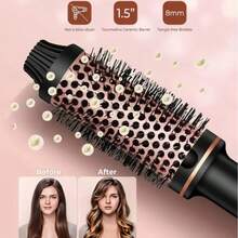 Rolling Curling Comb Hair Curler Straightener,Professional Curling Iron Heated Hair Styling Brush Anti-Scald Thermal Brush Curl Wand,1.5 Inch Ionic Thermal Round Brush Makes Hair Smoother Get Natural Curls, Easy To Use - Black - View 7