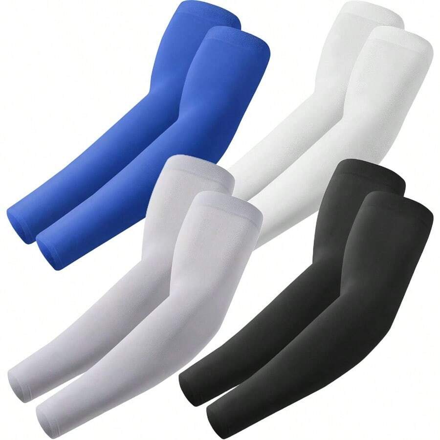 Arm Sleeves Cooling UV Sun Protection Sports Compression For Men/Women - 4 Pairs - Black+White+Light Gray+Blue - View 1