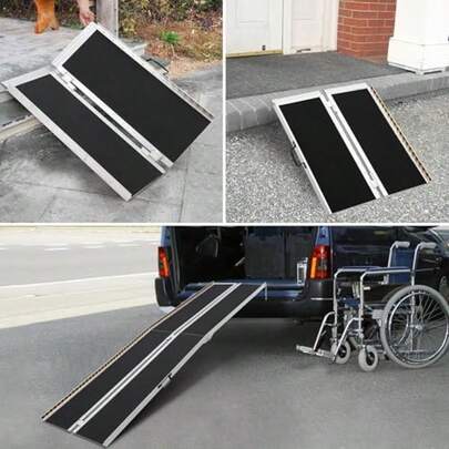 Rampa portátil de aluminio para silla de ruedas - Rampa de umbral antideslizante plegable de 2 pies para puertas - Sin juntas, duradera, capacidad de 600 lb - 2 pies, 600 lb