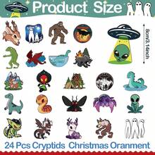 24 adornos para árbol de Navidad de cryptids, de madera, monstruo, patas grandes, polilla, insectos, bruja, espeluznantes, adornos para árbol de Navidad, decoración para colgar en casa - 1 - Ver 2