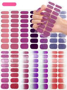 48/96/128/192片装多巴胺美甲贴纸套装，包含粉色、黑色、白色、红色、蓝色、绿色等多种颜色，闪光美甲贴纸，DIY全套美甲贴纸，按压式美甲贴纸，渐变闪光美甲贴纸，持久耐用，适合日常、圣诞节、新年、派对等场合，快速轻松地打造美丽惊艳的美甲造型。（注意：本产品不适用于UV固化） - 彩色 - 查看 8